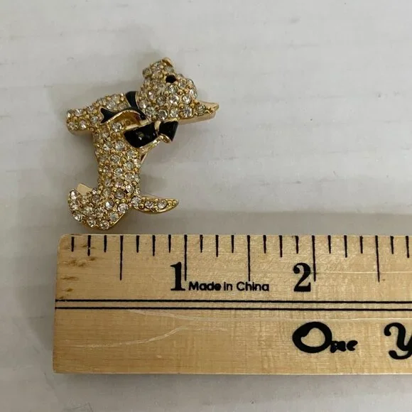 Vintage Monet Rhinestone-Encrusted Scottie Dog Brooch Pin with Black Bow Accent - Picture 5 of 6